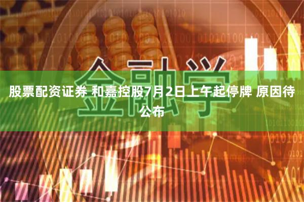 股票配资证券 和嘉控股7月2日上午起停牌 原因待公布